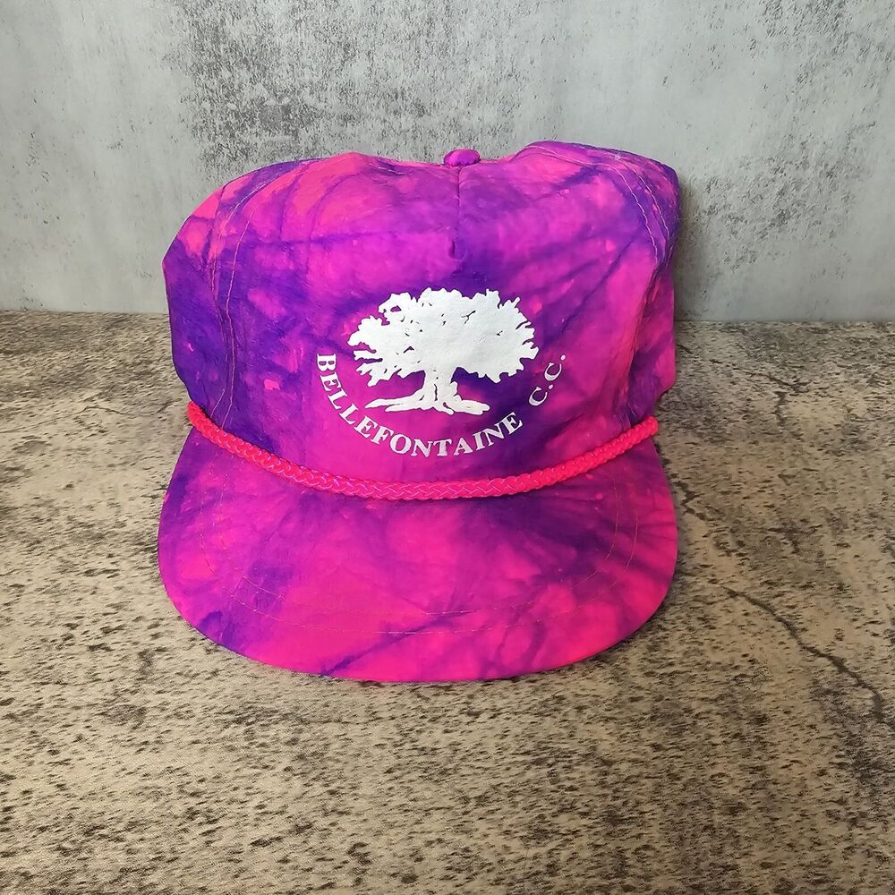 Vintage Tie Dye Zip Back Trucker Hat With Rope Purple Pink Bellfontaine O/S